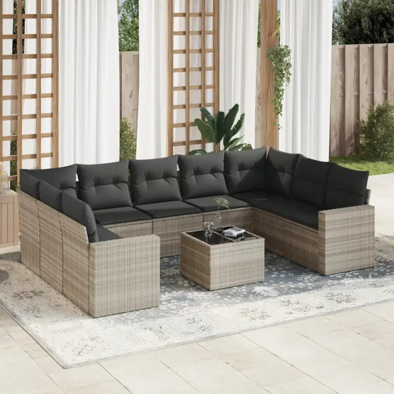 Loungebank van gepoedercoat staal met beige materiaal voor tuin of terras - Lichtgrijs / Met tafel - Tuinsets