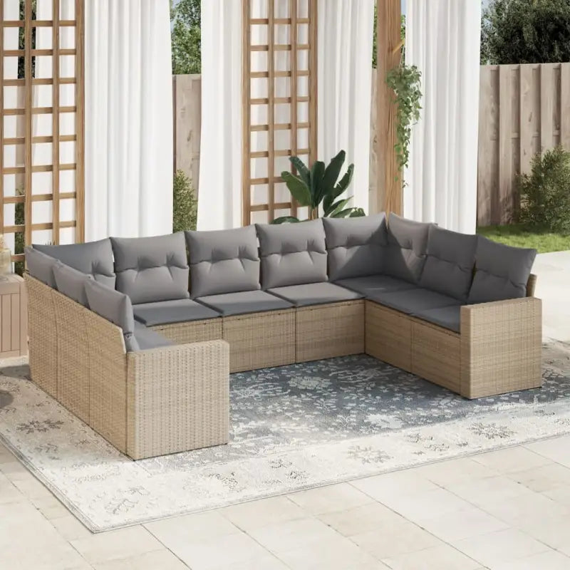 Loungebank van gepoedercoat staal met beige materiaal voor tuin of terras - Beige en grijs / Zonder tafel - Tuinsets