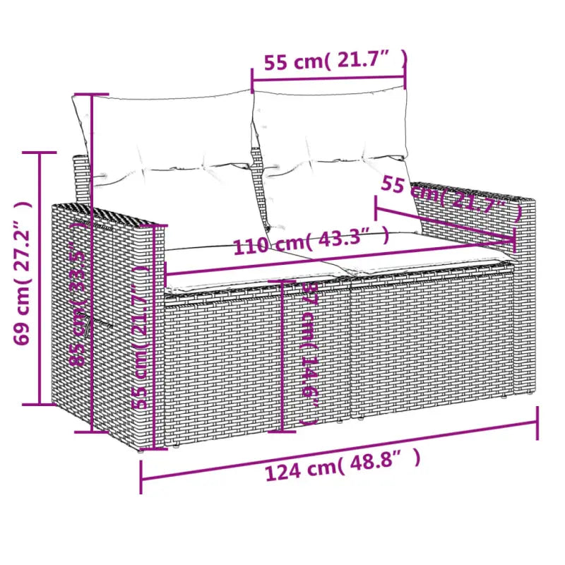 Loungebank van gepoedercoat staal voor buiten met grijs materiaal - Tuinsets