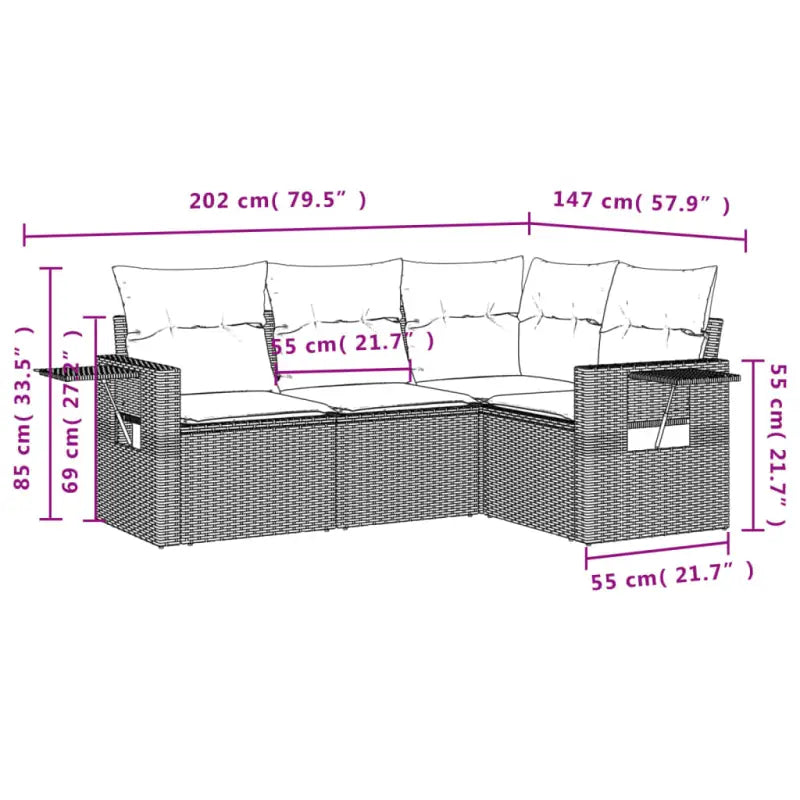 Loungebank van gepoedercoat staal voor buiten met grijs materiaal - Tuinsets