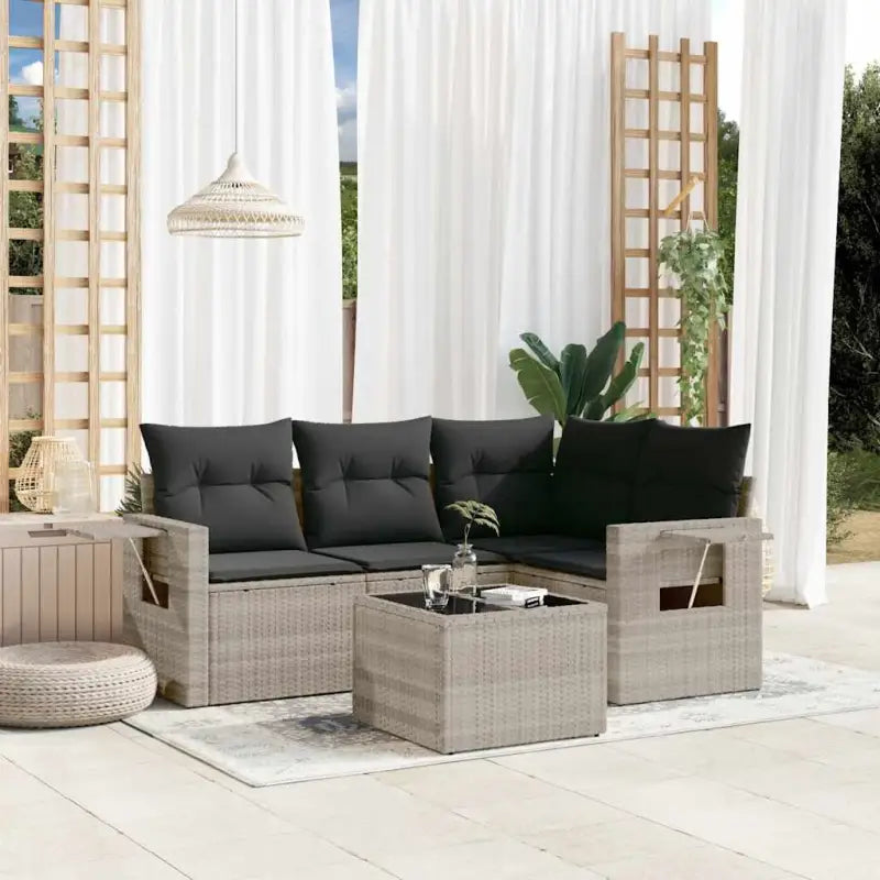 Loungebank van gepoedercoat staal voor buiten met grijs materiaal - Lichtgrijs / Met tafel - Tuinsets