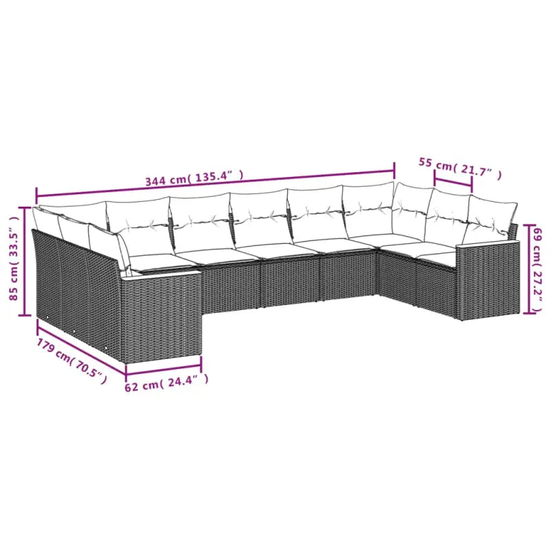 Loungebank van gepoedercoat staal voor terras met zwart materiaal - Tuinsets