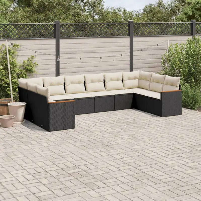 Loungebank van gepoedercoat staal voor terras met zwart materiaal - Zwart en crème / Zonder tafel - Tuinsets