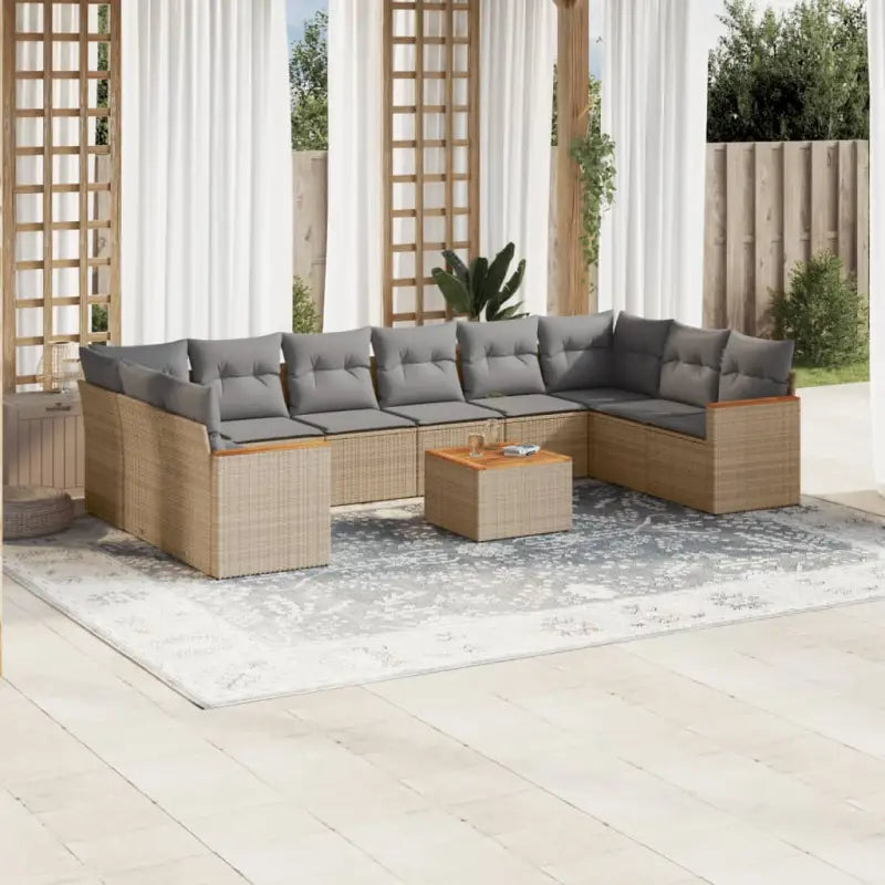 Loungebank van gepoedercoat staal voor terras met zwart materiaal - Gemengd beige / Met tafel - Tuinsets