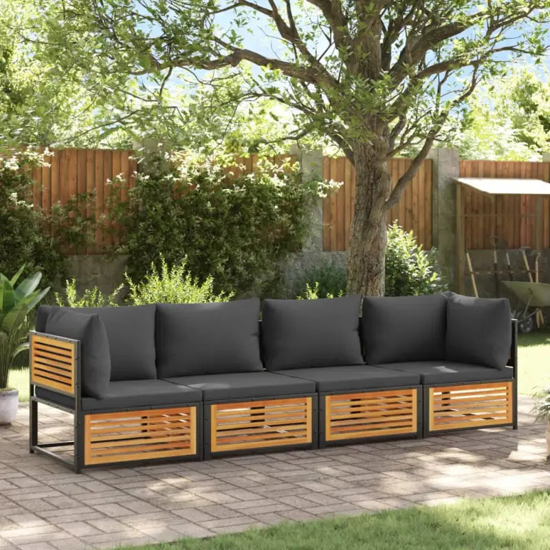 Loungebank van massief acaciahout en gepoedercoat staal voor comfort - Antraciet / Vierzitsbank - Tuinsets