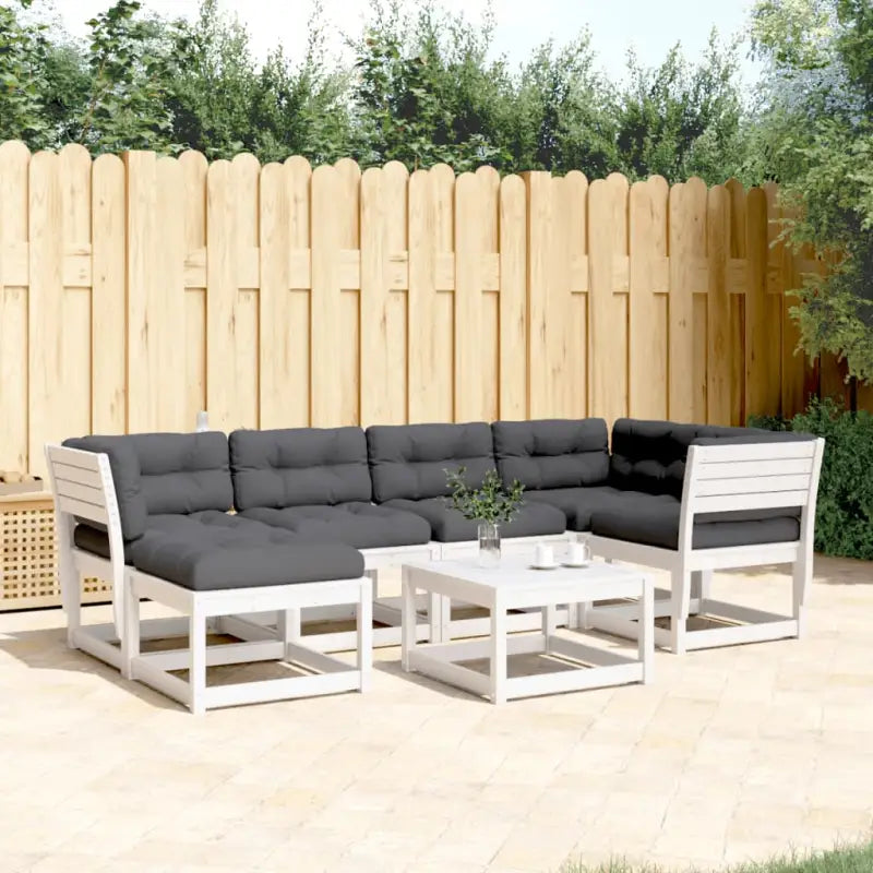 Loungebank van massief grenenhout voor buiten met wit materiaal - Wit - Tuinsets