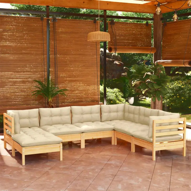 Loungebank van massief grenenhout voor in de tuin - Bruin en crème - Tuinsets