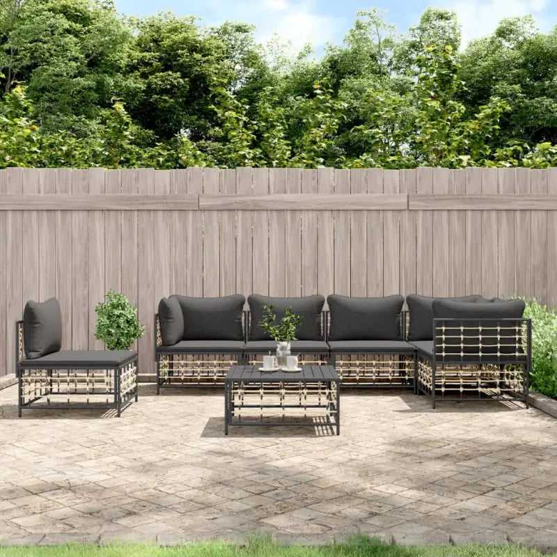 Loungebank van poly rattan met antraciet materiaal en gepoedercoat staal - 1 / Donkergrijs / 3x hoek + 3x midden