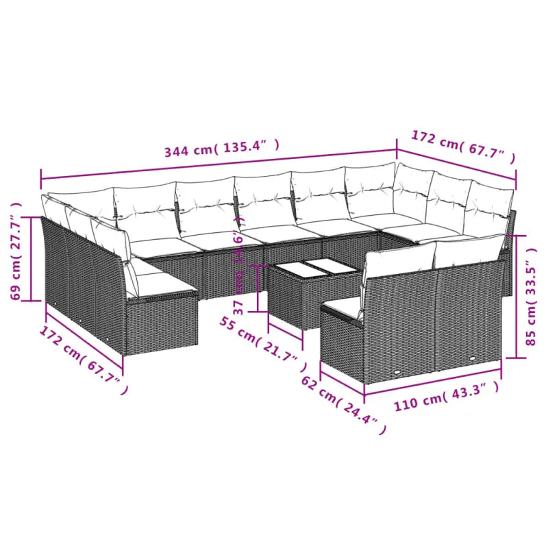 Loungebank van poly rattan met beige materiaal en gepoedercoat staal - Tuinsets