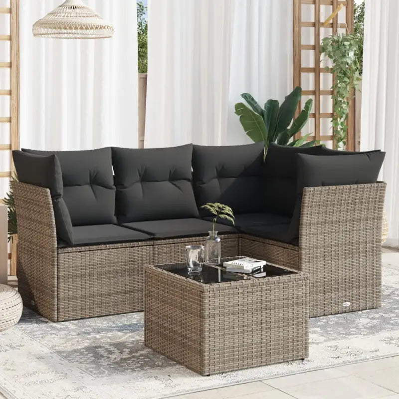 Loungebank van poly rattan met comfortabele zitervaring en gepoedercoat staal - Grijs / Met tafel - Tuinsets