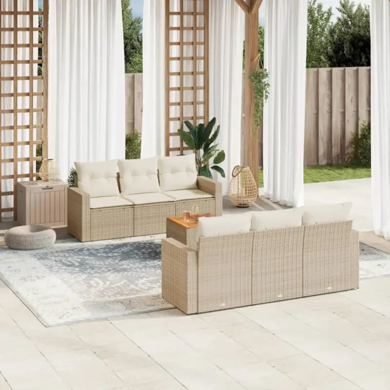 Loungebank van poly rattan met gepoedercoat staal afmetingen - beige en crèmekleurig - Tuinsets