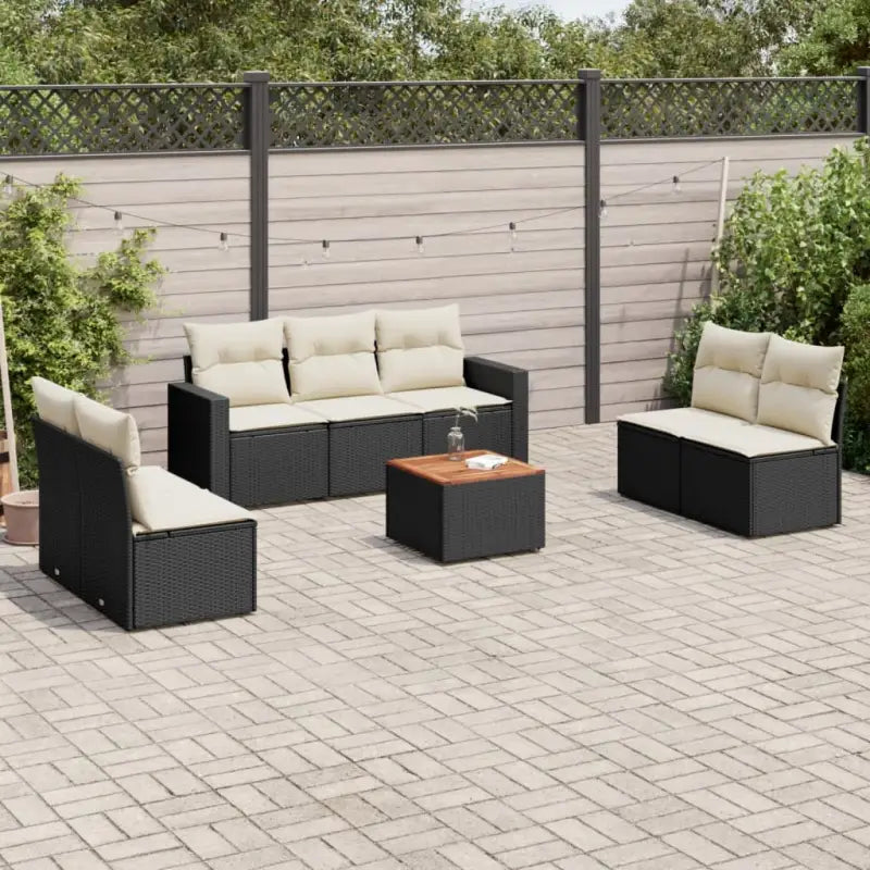 Loungebank van poly rattan met gepoedercoat staal voor tuin en terras - Zwart en crème - Tuinsets
