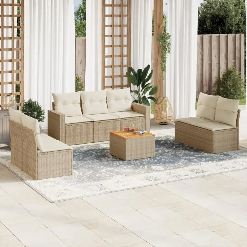 Loungebank van poly rattan met gepoedercoat staal voor tuin en terras - beige en crèmekleurig - Tuinsets