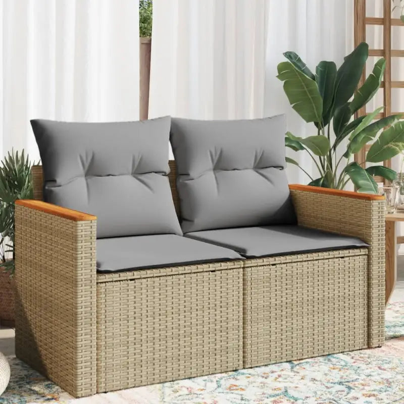 Loungebank van poly rattan met waterdichte zak voor comfortabele zitervaring - beige en lichtgrijs / 1