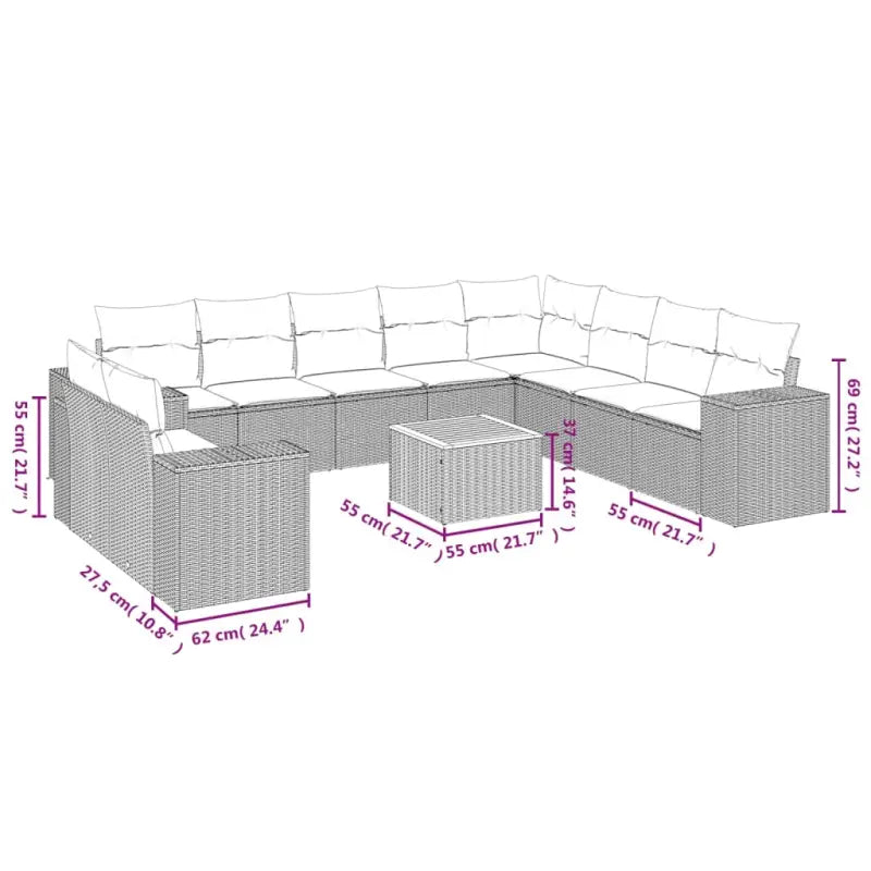Loungebank van zwart gepoedercoat staal met comfortabele afmetingen - Tuinsets