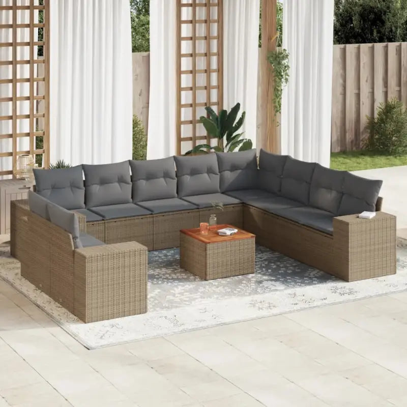 Loungebank van zwart gepoedercoat staal met comfortabele afmetingen - Beige en grijs - Tuinsets