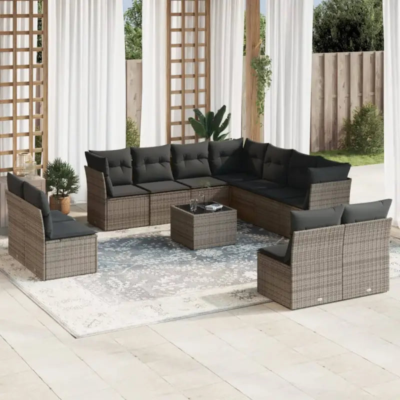 Loungebank van zwart gepoedercoat staal met waterdichte tas voor tuin - Grijs / Met tafel - Tuinsets