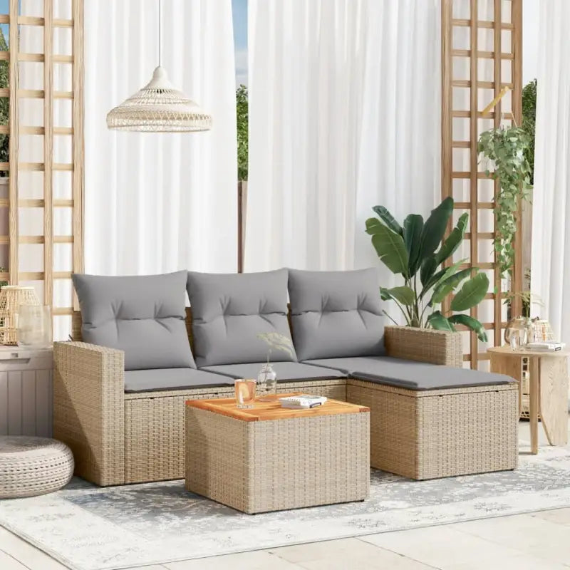 Loungebank van zwart materiaal met gepoedercoat staal en goede afmetingen - Beige en grijs - Tuinsets