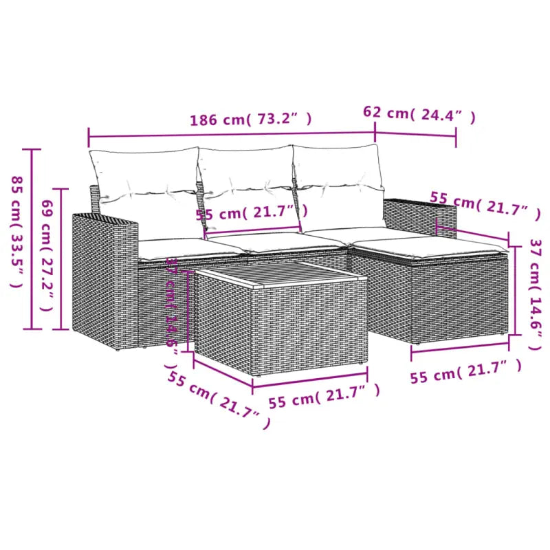 Loungebank van zwart materiaal met gepoedercoat staal en goede afmetingen - Tuinsets