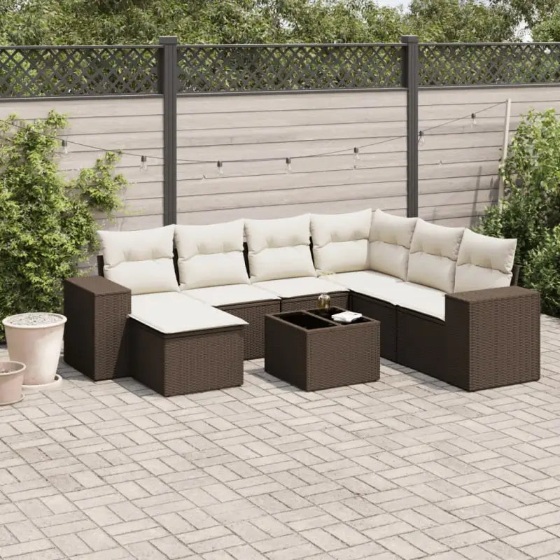 Loungebank van zwart materiaal met waterdichte tas en gepoedercoat staal - Bruin en crème / Met tafel - Tuinsets