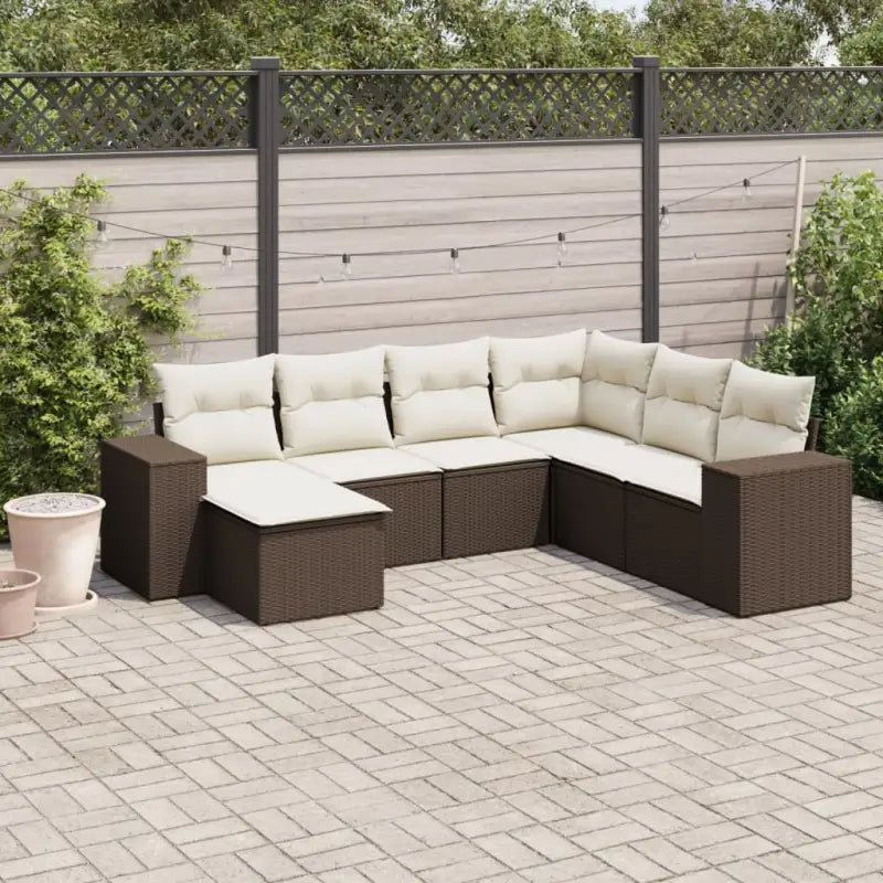 Loungebank van zwart materiaal met waterdichte tas en gepoedercoat staal - Bruin en crème / Zonder tafel - Tuinsets