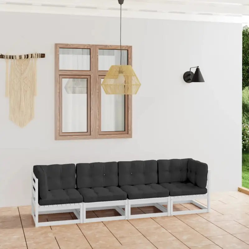 Loungebank voor 4 personen met massief grenenhout en rug zijkussens - Wit / 1 / Ja - Loungebanken