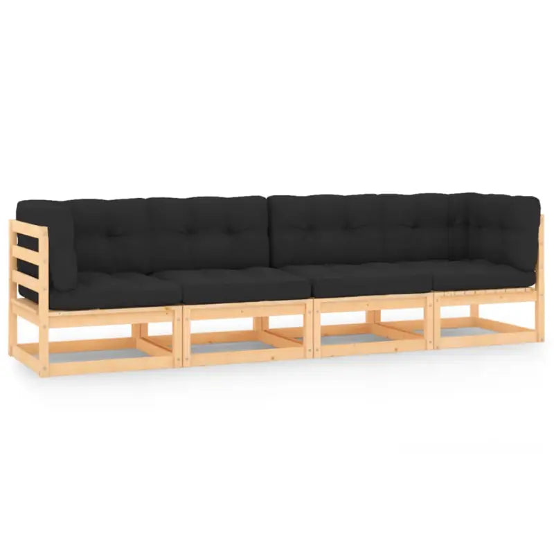Loungebank voor 4 personen met massief grenenhout en rug zijkussens - Naturel en antraciet / 1 / Ja - Loungebanken