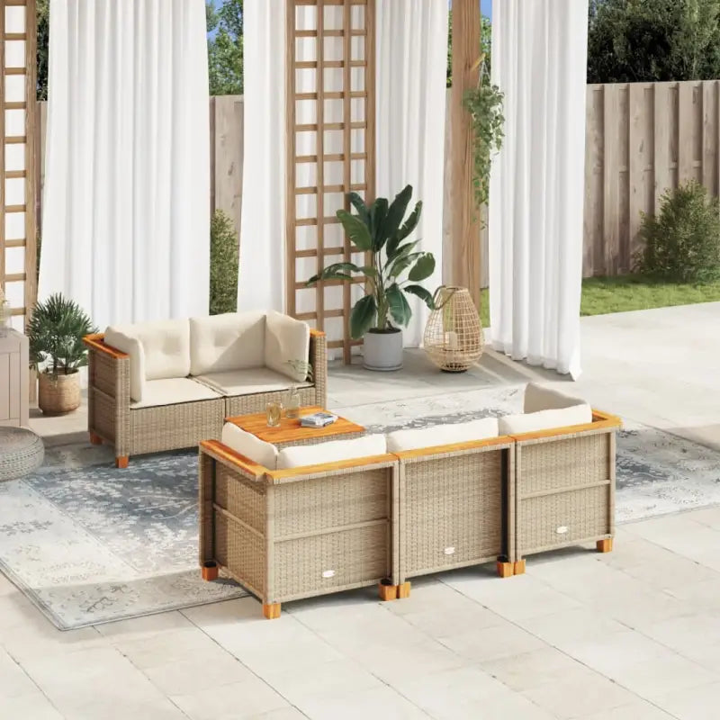 Loungebank voor buiten met grijs materiaal en natuurlijke olieafwerking - Beige / Dichtgeweven - Tuinsets