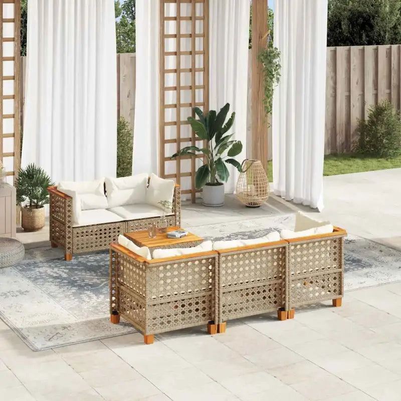 Loungebank voor buiten met grijs materiaal en natuurlijke olieafwerking - Beige / Lijngeweven - Tuinsets