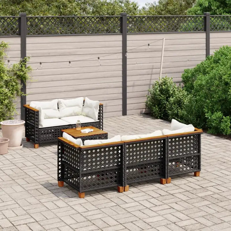 Loungebank voor buiten met grijs materiaal en natuurlijke olieafwerking - Zwart / Lijngeweven - Tuinsets