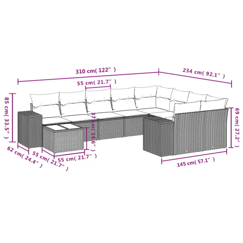 Loungebank voor tuin met beige materiaal en gepoedercoat staal afmetingen - Tuinsets