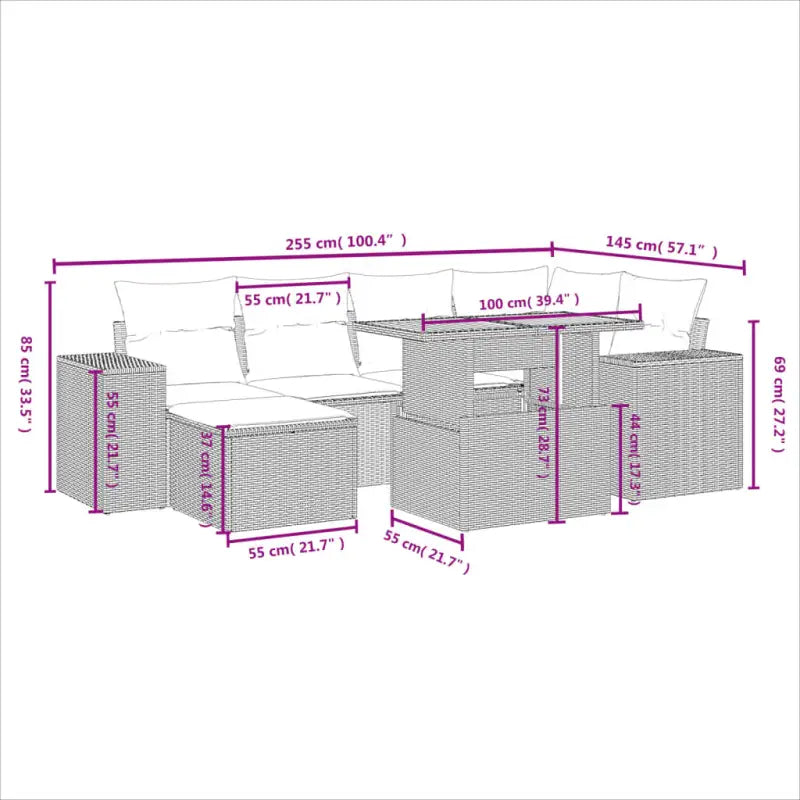 Loungebank voor tuin met beige materiaal en gepoedercoat staal - Tuinsets