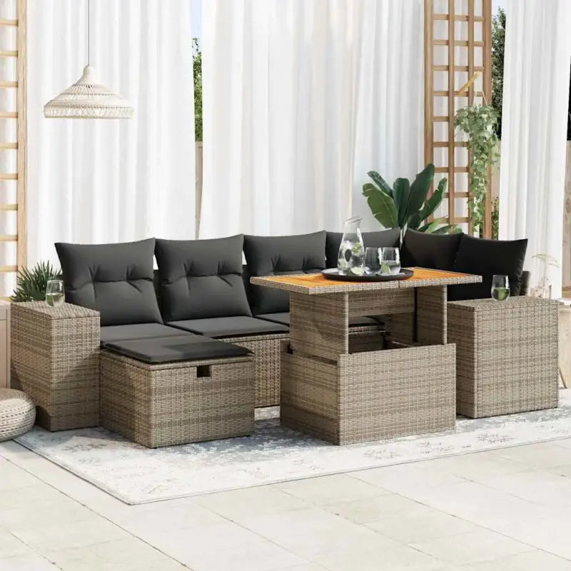 Loungebank voor tuin met beige materiaal en gepoedercoat staal - Grijs / met opbergruimte - Tuinsets