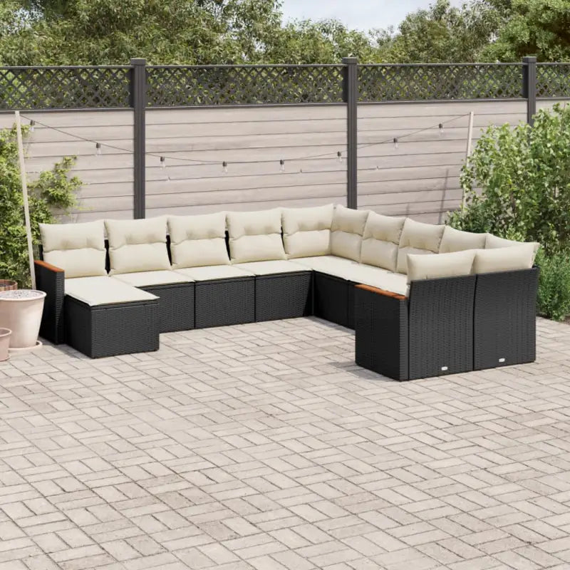 Loungebank voor tuin met beige materiaal en gepoedercoat staal - Zwart en crème / Zonder tafel - Tuinsets