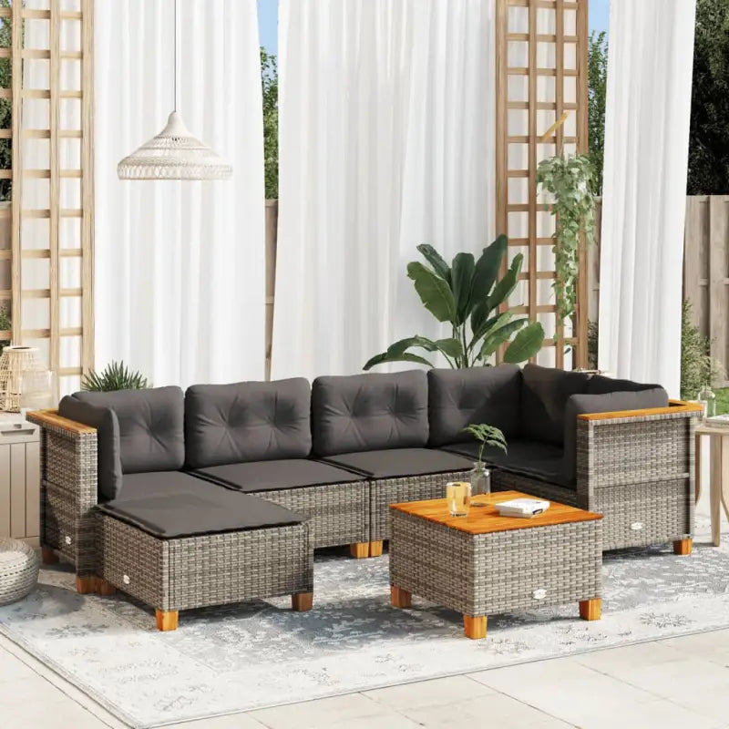 Loungebank voor tuin met beige materiaal en natuurlijke olieafwerking - Grijs / Met tafel / Dichtgeweven - Tuinsets