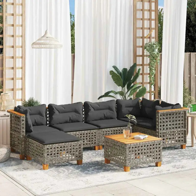Loungebank voor tuin met beige materiaal en natuurlijke olieafwerking - Grijs / Met tafel / gat weven - Tuinsets