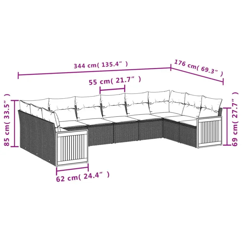 Loungebank voor tuin met gepoedercoat staal en zwart materiaal - Tuinsets