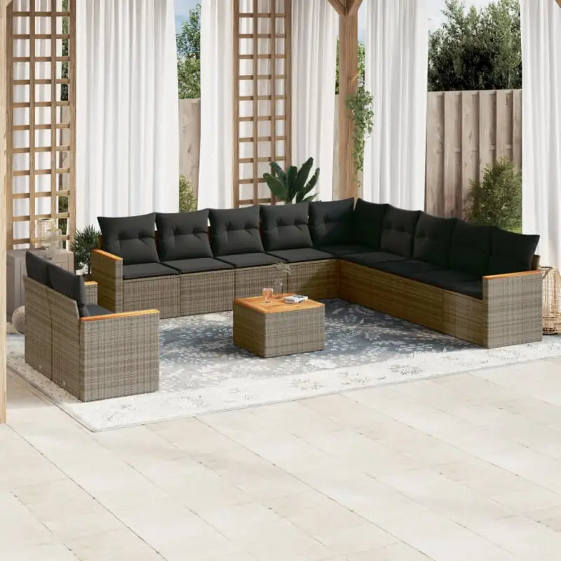 Loungebank voor tuin met grijs materiaal en gepoedercoat staal - Grijs / Met tafel - Tuinsets