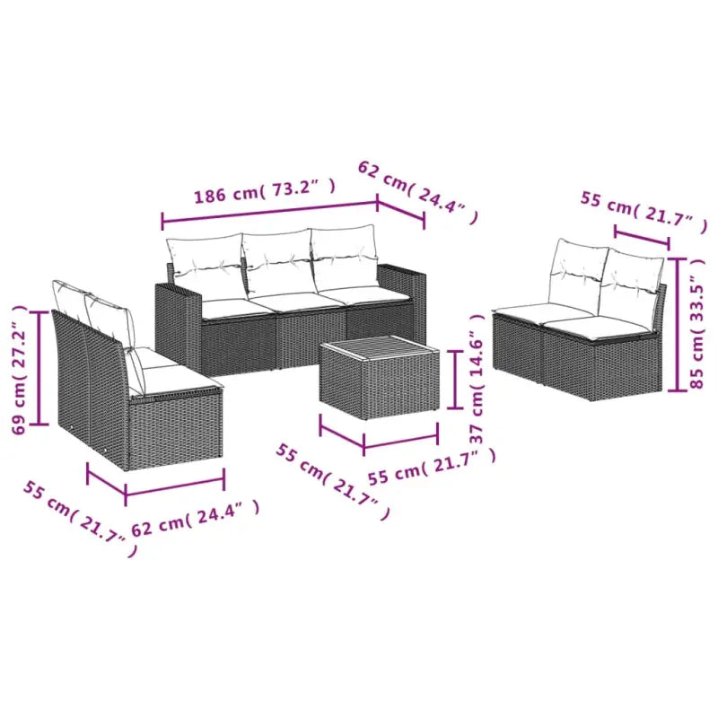 Loungebank voor tuin met grijs materiaal en gepoedercoat staal afmetingen - Grijs - Tuinsets