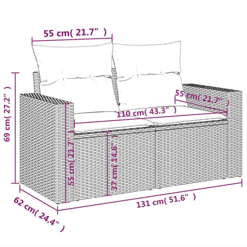 Loungebank voor tuin met grijs materiaal en gepoedercoat staal afmetingen - Grijs - Tuinsets