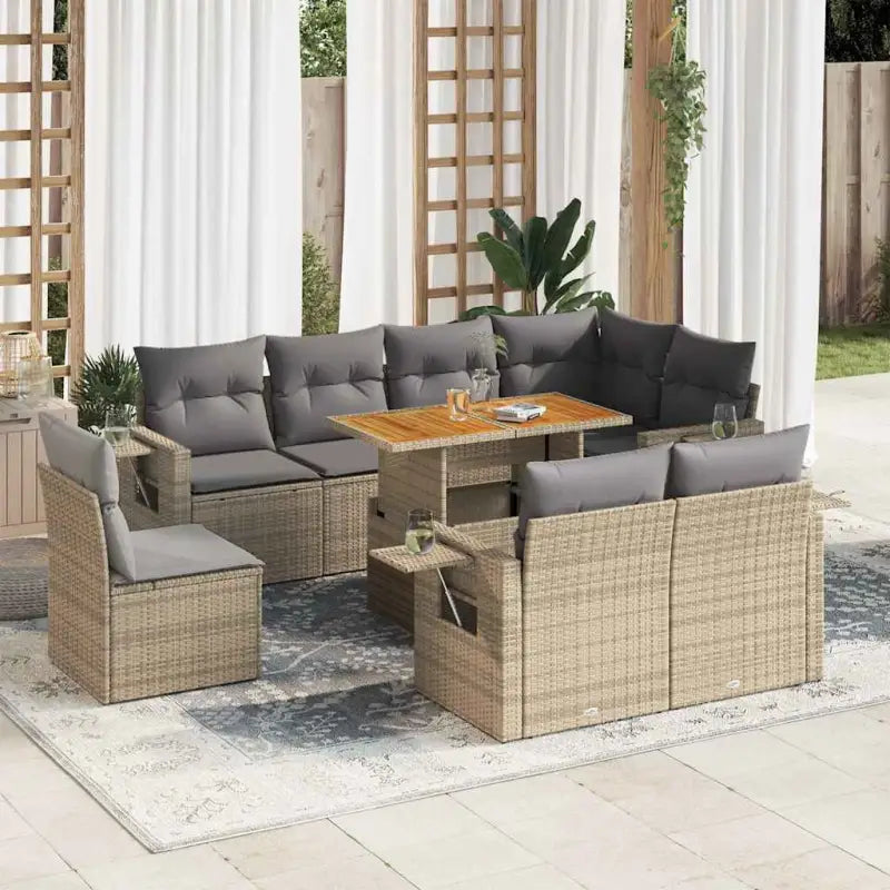 Loungebank voor tuin met waterdichte tas en grijs gepoedercoat staal - beige en lichtgrijs / 3x midden + 5x hoek