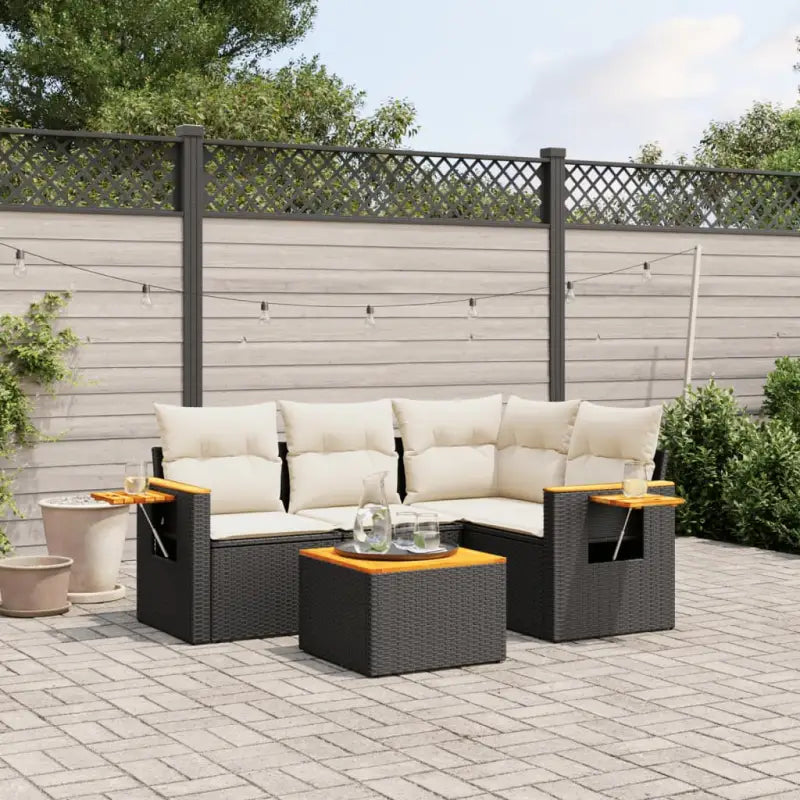 Loungebank voor tuin met waterdichte tas en grijs materiaal - Zwart en crème / Met tafel - Tuinsets