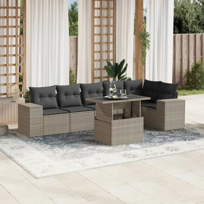 Loungebank voor tuin met zwart materiaal en gepoedercoat staal - Lichtgrijs / Met tafel - Tuinsets