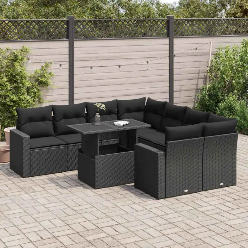 Loungebank voor tuin met zwart materiaal en gepoedercoat staal - Zwart / met opbergruimte - Tuinsets