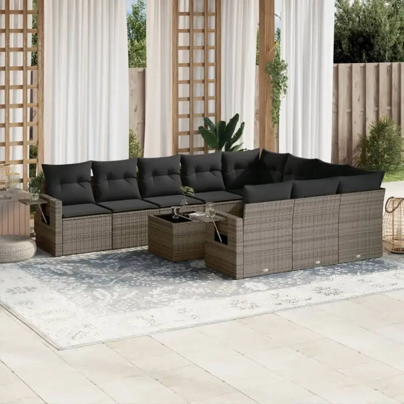 Loungebank voor tuin met zwart materiaal en gepoedercoat staal afmetingen - Grijs / Met tafel - Tuinsets