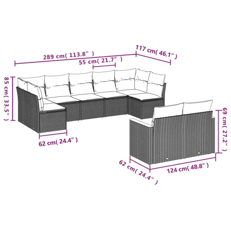 Loungebank voor tuin met zwart materiaal en gepoedercoat staal - Tuinsets