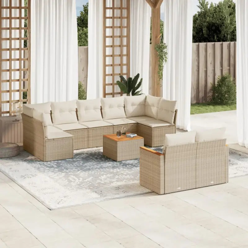 Loungebank voor tuin met zwart materiaal en gepoedercoat staal - Beige / Met tafel - Tuinsets
