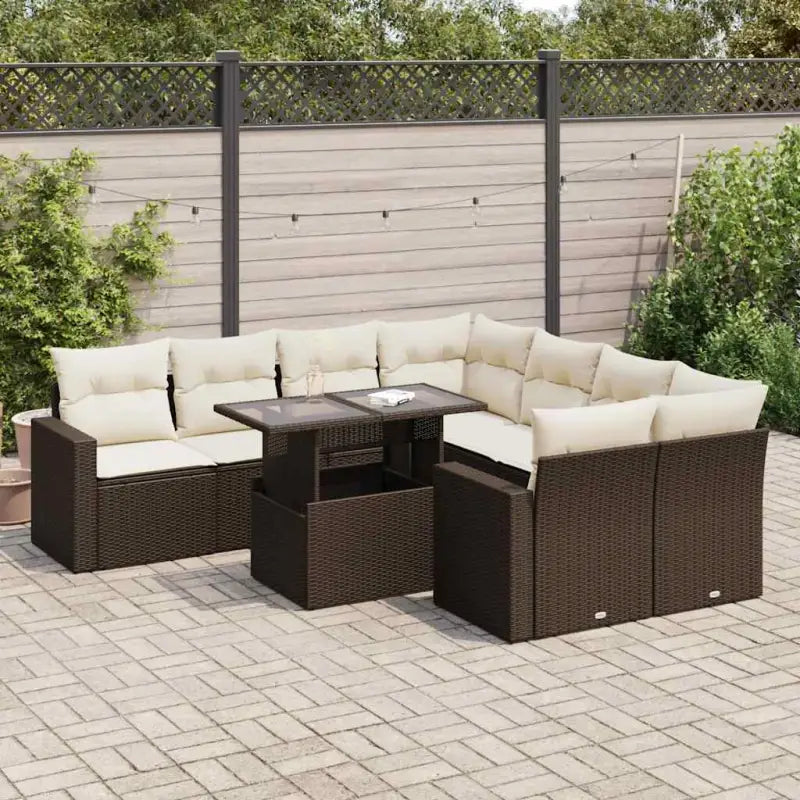 Loungebank voor tuin met zwart materiaal en gepoedercoat staal - Bruin en crème / met opbergruimte - Tuinsets