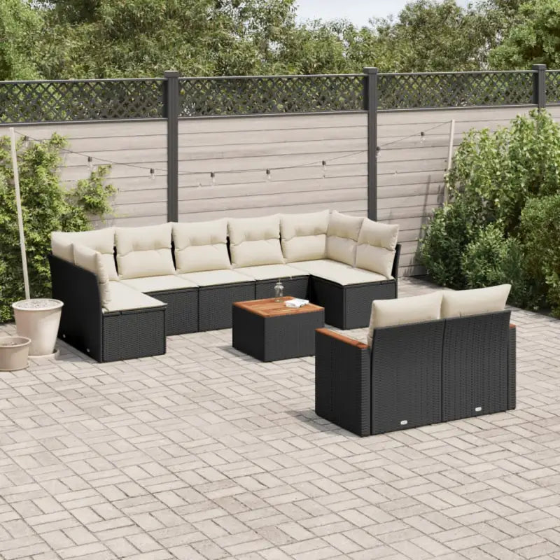 Loungebank voor tuin met zwart materiaal en gepoedercoat staal - Zwart en crème / Met tafel - Tuinsets