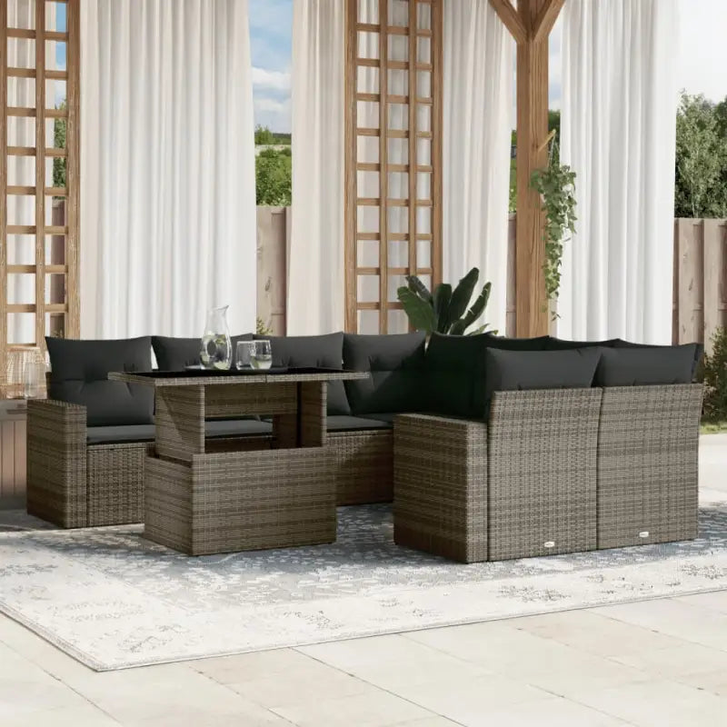 Loungebank voor tuin met zwart materiaal en gepoedercoat staal - Grijs / zonder opbergruimte - Tuinsets